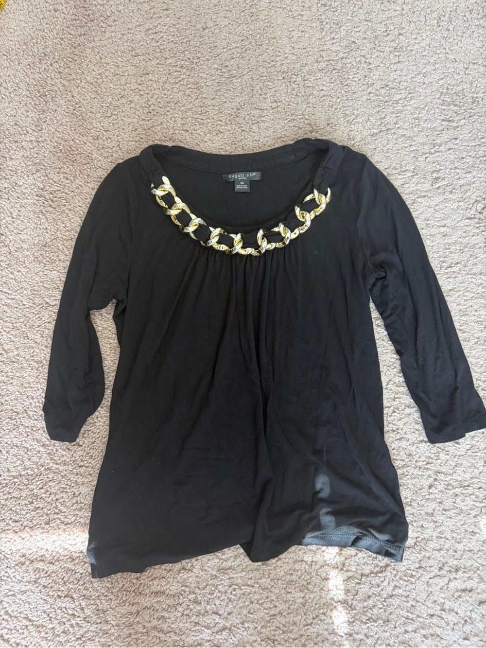 august silk Black Scoop Neck Top with Gold Chain Accent